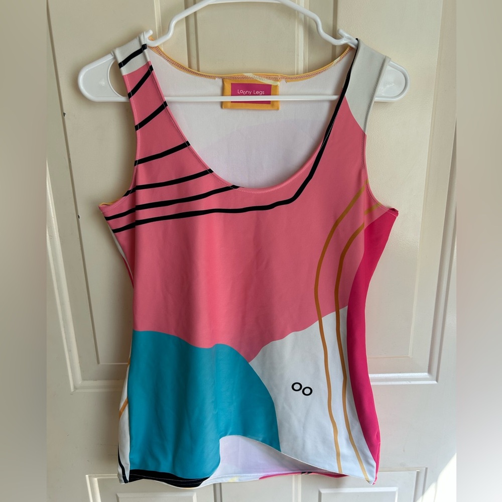 Loony Legs Patterned Leggings and vest shirt “Modernist" Fuchsia/Turquoise Large - Picture 12 of 14